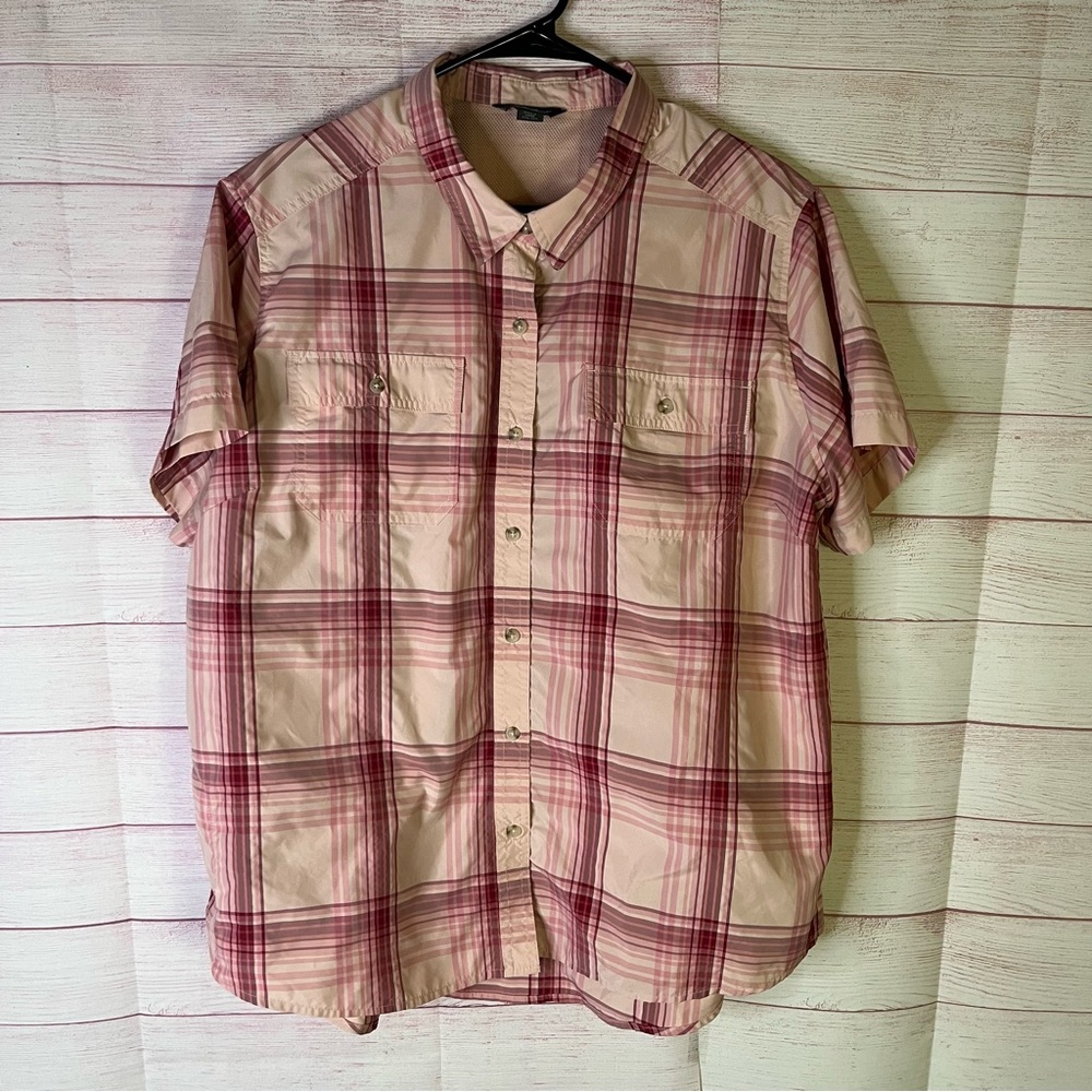 Eddie Bauer Pink Plaid Button Down Short Shirt Size XXL